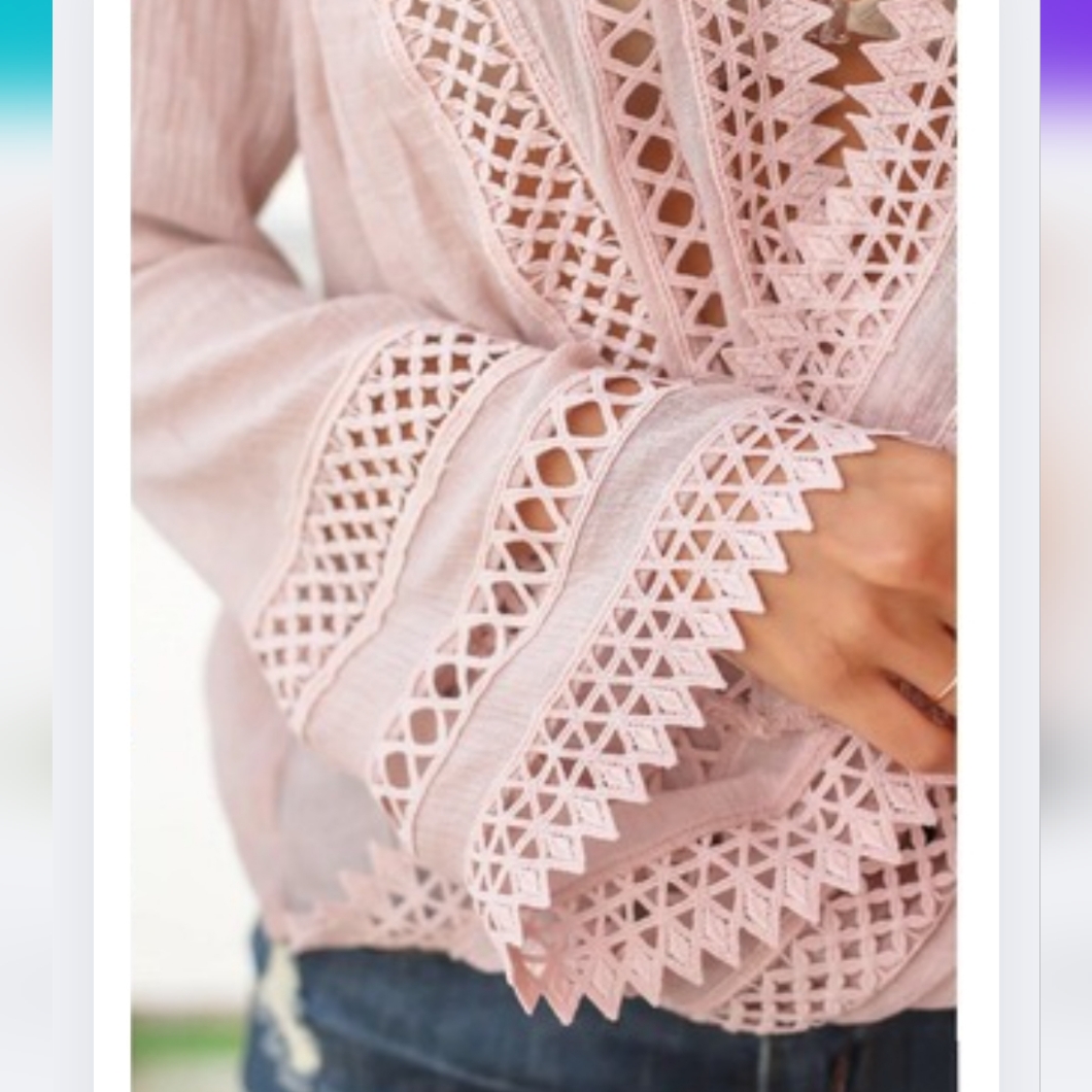 Saved By The Dress L Dusty Mauve Crochet Wrap Top Lace Trim Bohemian Co-1891 — image 4 of 8